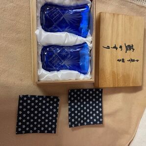 手造切子ペアグラス 『藍かすり』