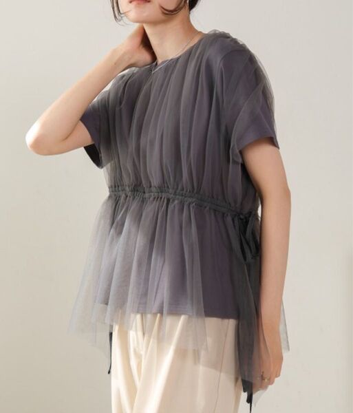 【新品 タグ付き Bab】チュールドッキングギャザーカットソー