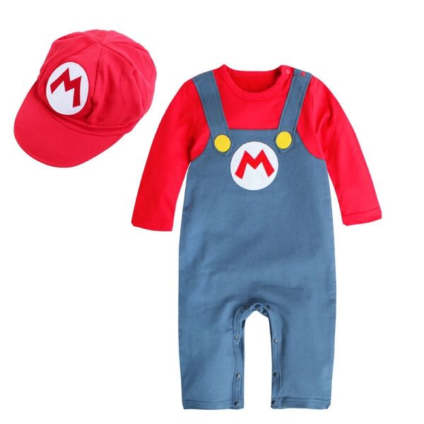 ベビーロンパース 帽子セット マリオ 90cm ロンパース
