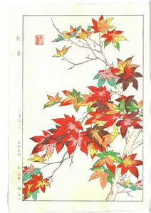 大菅祐一 (Osuga Yuichi) (1939~) 　木版画 紅葉 (Maple)　　初版昭和中期～　京都の一流の摺師の技をご堪能下さい!
