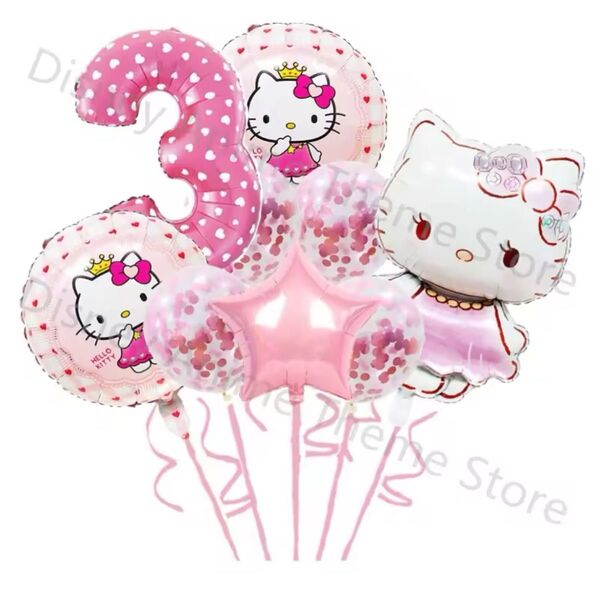 ハローキティ happybirthdayバルーンセット3歳 お誕生日 9pcs