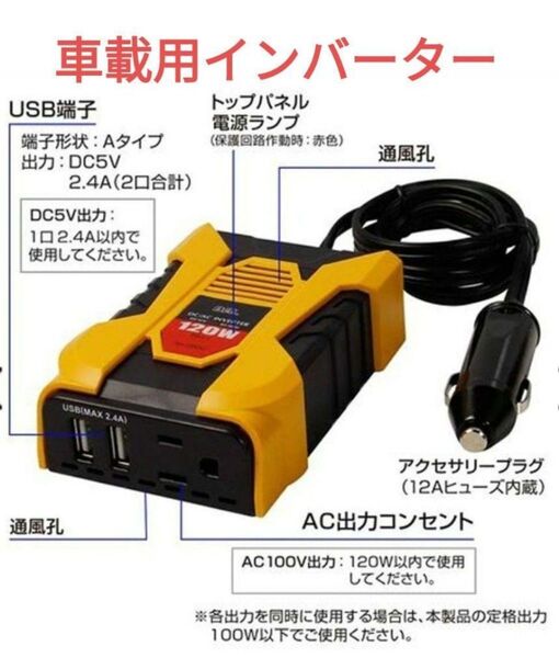 新品 DC/ACインバーター 120W 大橋産業 BAL 車載用 カー用品 車用品 2802 最大150w 車でコンセントが使える