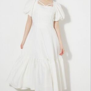 rienda ストリングパフスリーブワンピース ホワイト ロングワンピース