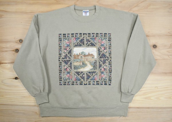 Rare 90's USA old clothes painting style different cloth art vintage sweatshirt size L-XL equivalent diamond tag big JERZEES USA American casual, Men's Fashion, trainer, L size