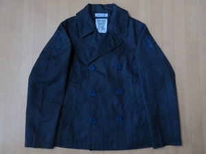  made in Japan CAPTAIN SANTA embroidery thin Denim pea coat jacket S indigo blue Captain Santa CLUB blouson marine Joy Mark design 