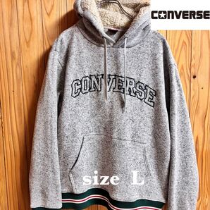 【古着】converse(コンバース)パーカー L 杢グレー プルオーバー フロント刺繍ロゴ アメカジ
