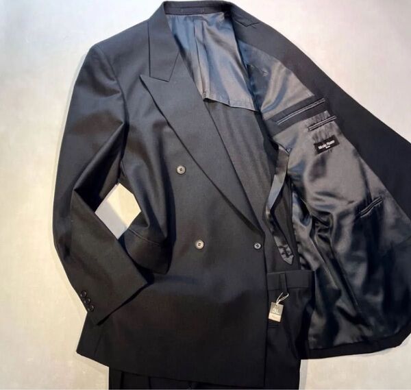 新品☆未使用【サイズE8 3L相当★特大礼服】4Bダブルスーツ 喪服 ブラックフォーマル 背抜き メンズ 冠婚葬祭 アジャスター