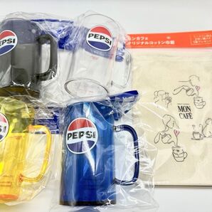 モンカフェ コットン巾着 1枚 ペプシ PEPSI 500mlオリジナル ジョッキ 4個 コンプリートセット