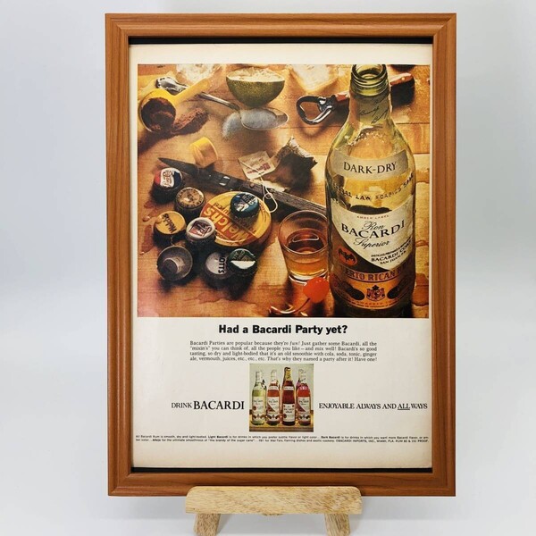 『 バカルディ― ( BACARDI ) 』ビンテージ 広告 60年代 フレーム 付 ポスター 当時物 額付 LIFE 雑誌 アンティーク