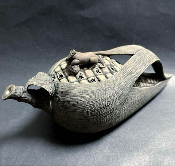 天然石 茶器 急須 とうもろこし ねずみ 置物