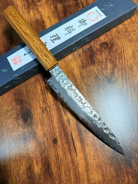 義弘作 ペテイナイフ 包丁 AUS10ダマスカス鋼 5寸 山脇刃物製作所 樫八角柄