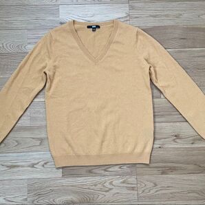 【ユニクロ】Vネック カシミヤセーター レディース イエローからし色