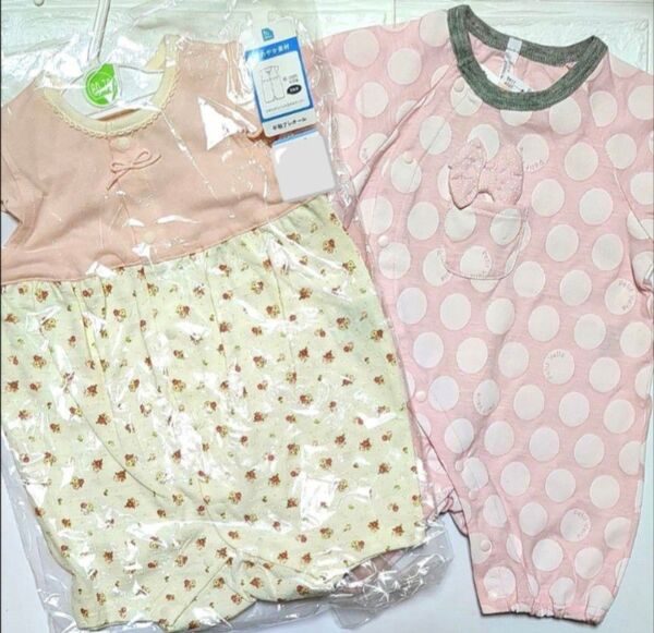 プレオール 半袖 60-70cm ロンパース 女の子 ベビー カバーオール 花柄 ピンク フィットオール ラクラクオール