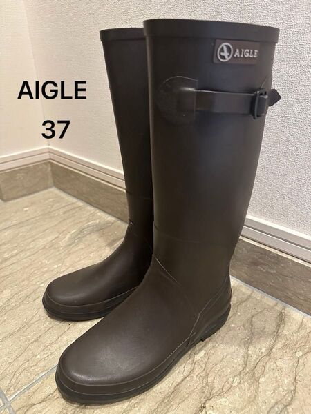 AIGLE エーグル レインブーツ 長靴 37 24cm 天然ゴム ブラウン 茶色