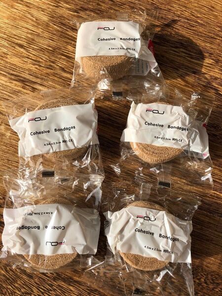 FOU 自着性テープ テーピング エラスチックバンデージ 弾性包帯 伸縮性 厚手タイプ 5巻