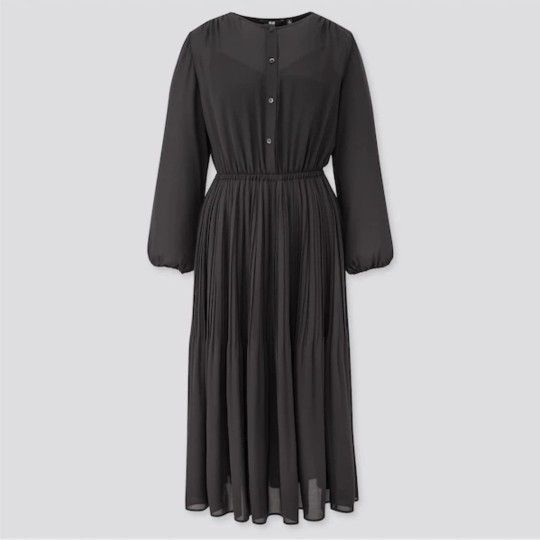 【新品】UNIQLO ジョーゼットプリーツロングワンピース S ユニクロ