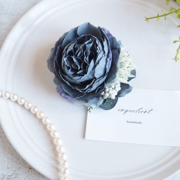 コサージュ 卒業式 卒園式 ネイビー coquelicot ハンドメイド 結婚式 入学式