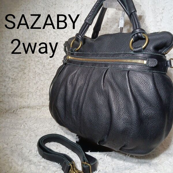 SAZABY ハンドバッグ ショルダーバッグ 肩かけ シボ革 2way