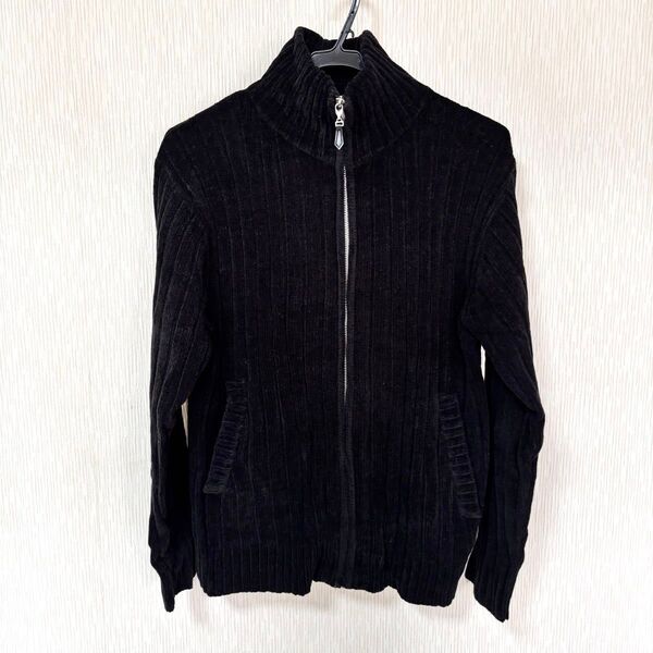 VILLAND ジップアップ ドライバーズニット ハイネック ジャケット ニット セーター カーディガン メンズ 黒 ブラック L