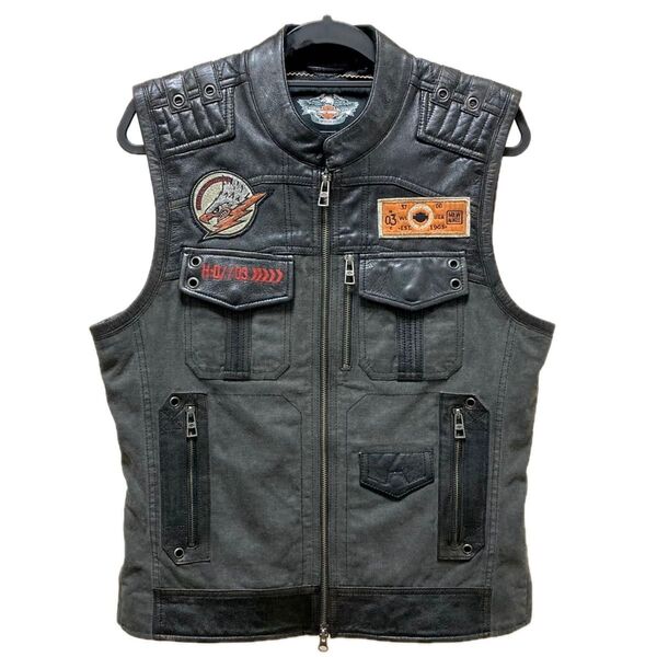 HARLEY-DAVIDSON / ハーレーダビットソン バイカーベスト レザー/キャンバス地 Sサイズ