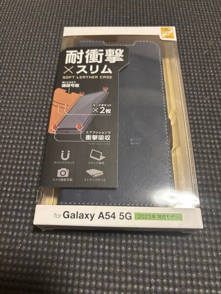 【クーポン】Galaxy A54 5G (SC-53D/SCG21) 用レザーケース 手帳型 ステッチ 耐衝撃 磁石 ネイビー