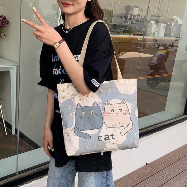 トートバッグ エコバック 猫柄 大容量 ショルダーバッグ 肩掛け A4 通学 通勤 サブバッグ キャンバス