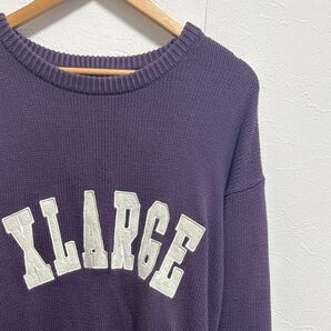 XLARGE センター刺繍アーチロゴ パープル ニットセーターXL