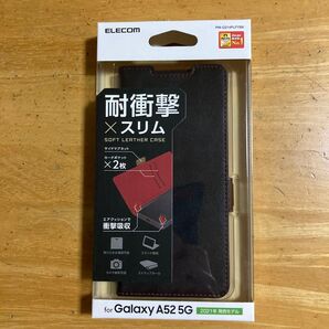 Galaxy A52 5G ケース カバー 手帳型 レザー ステッチ フラップ マグネット スタンド ポケット×2 ブラック