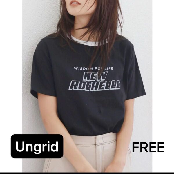 Ungrid(アングリッド)ネックカラーロゴTee(ブラック)ロゴTシャツ半袖Tシャツコットン100% 黒レディースFREE