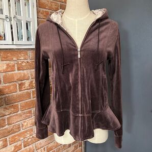 レストローズ L‘ESTROSE ジップアップパーカー ブラウン ベルベット素材