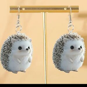 レディース ピアス 両耳 両耳用 ハリネズミ フック フックピアス イラスト プリント 転写プリント インポート アクリル