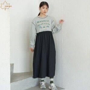 しまむら ロングワンピース ロゴスデイズ 新品 ドッキングワンピース ドロスト L