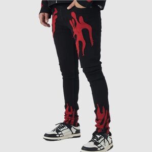 ストレッチパンツ ブラック スキニー ukドリル drip ストリート ヒップホップ ドリルファッション ロック 赤 ブラック