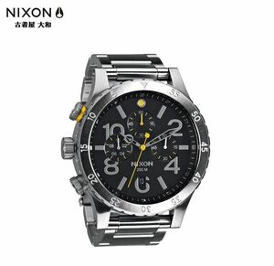  prompt decision flat battery regular goods Nixon Nixon 48 millimeter quartz chronograph wristwatch clock 48-20 A486000 black silver stainless steel 