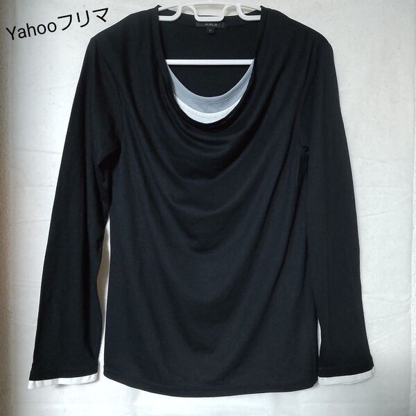DOPE.H レイヤード風 長袖Tシャツ カットソー 襟ぐり広め ドレープ 黒 ブラック Mサイズ サロン系 重ね着風 ロンT