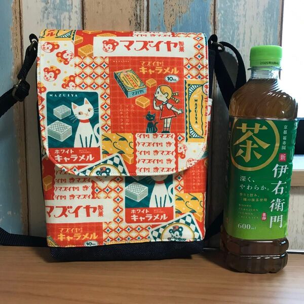 484オレンジ レトロ 和柄 デニム 帆布 ハンドメイド スマホポーチ