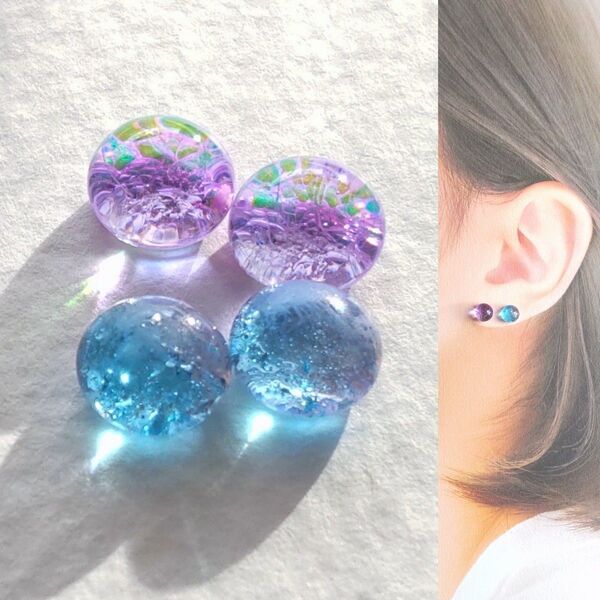 【21G/18G/16G】サージカルステンレスピアス イヤリング ボディピアス ガラスナギット2ペア No.626