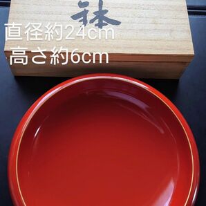 新品未使用 赤 朱色 漆器 丸型 盛盆 菓子器 料理器 盛鉢 盛皿
