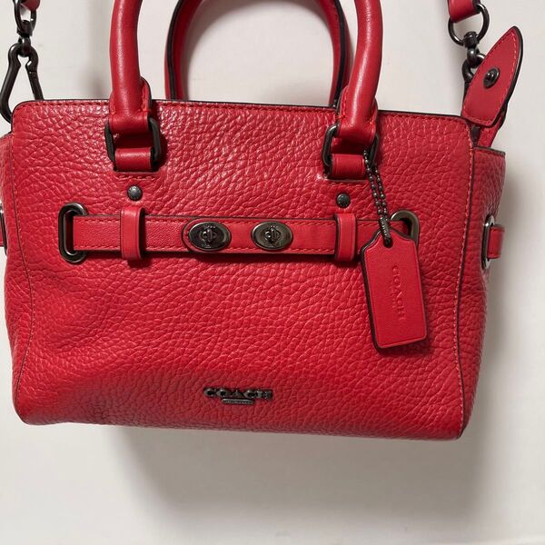 COACH コーチ 本革 2wayハンド ショルダーバッグ レッド