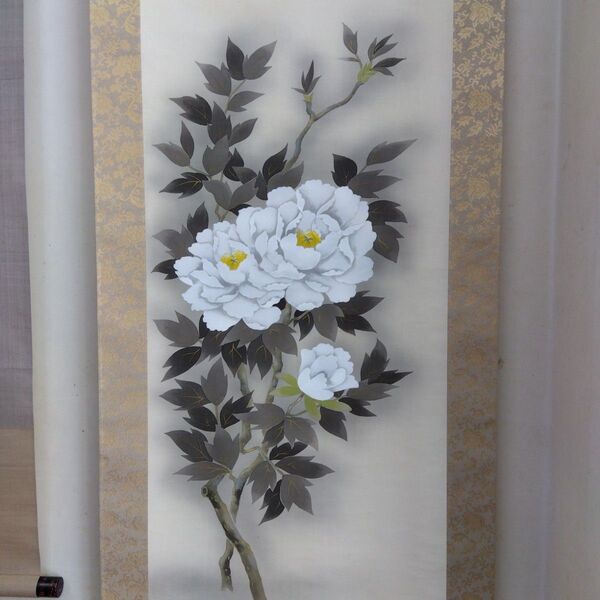 掛け軸 牡丹 小川朝陽 四季花