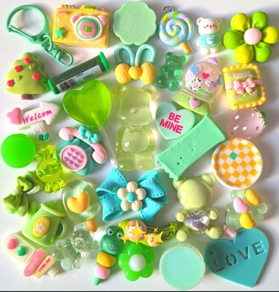 ☆デコパーツまとめ売り☆グリーンmix