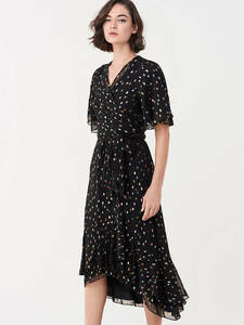 新品 送料無料US2/JP7号～9号ダイアンフォンファステンバーグDiane von Furstenberg Berdina Metallic Clip High-Low Wrap Dress