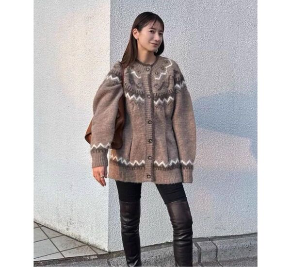 美品クラネClaneNORDIC WEST SHAPE CARDIGANノルディックウエストシェイプカーディガン