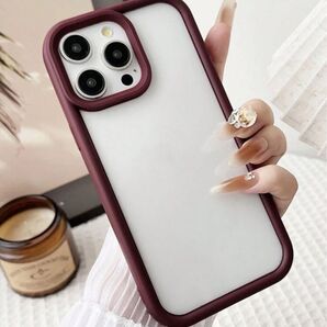 iPhone15用 保護カバー ケース クリア 透明 レッド バーガンディ