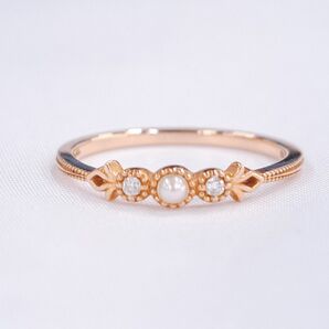 agete アガット リング パール ダイヤモンド K10 0.02ct 9号 ピンクゴールド