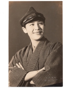戦前 古いプロマイド 俳優 和装に学生帽 東京 浅草 ナカムラ
