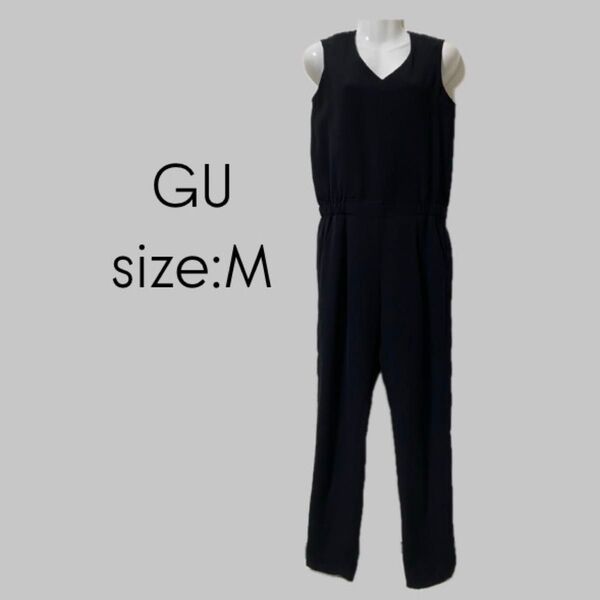 GU Vネックコンビネゾン ノースリーブ オールインワン ブラック 黒 M