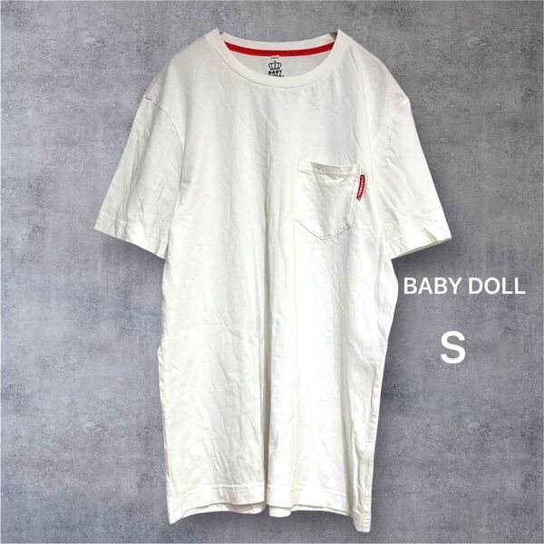 *ベビードール*半袖Tシャツ 胸ポケット ロゴ シンプル 着回し 白 S Tシャツ