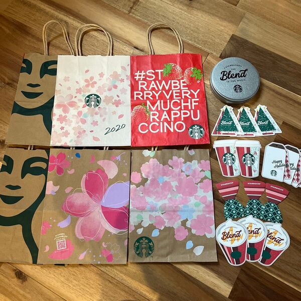 スターバックス 非売品ステッカー&ブリキ缶&桜デザイン他 紙袋 6枚セット