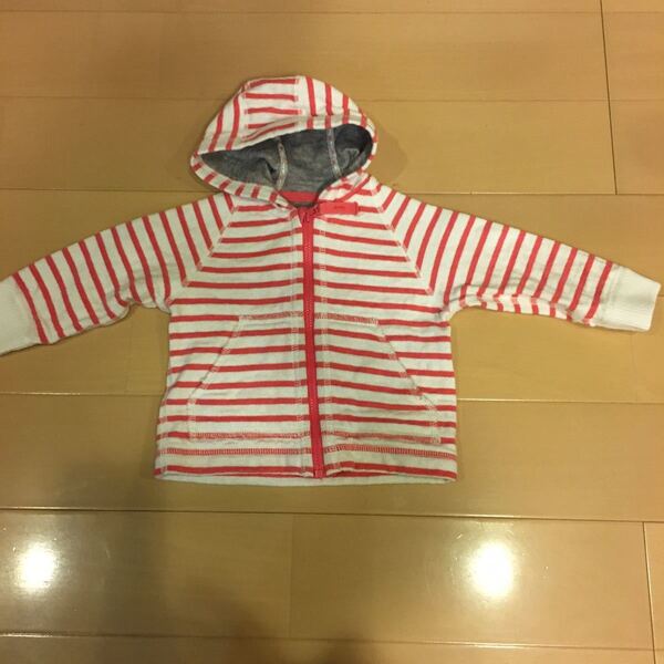送料込み プチバトー petit bateau ボーダーパーカー ピンク×白 6m/67cm 60-70cm やや厚手 送料無料